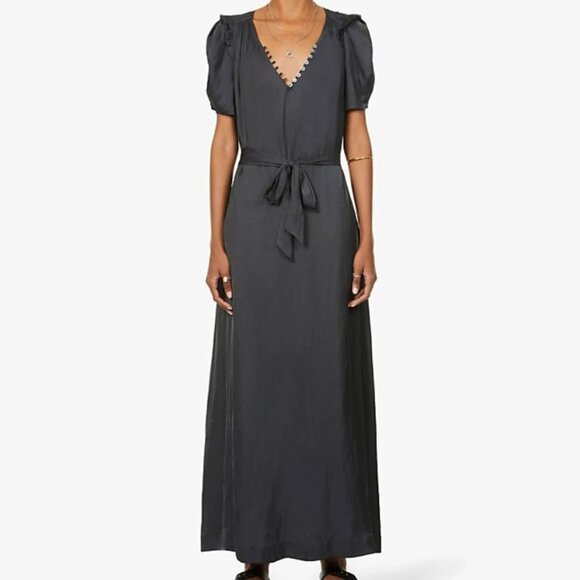 Zadig & Voltaire Black Rity Satin Tie Waist Maxi Dress Size Small 41311 - Picture 3 of 14